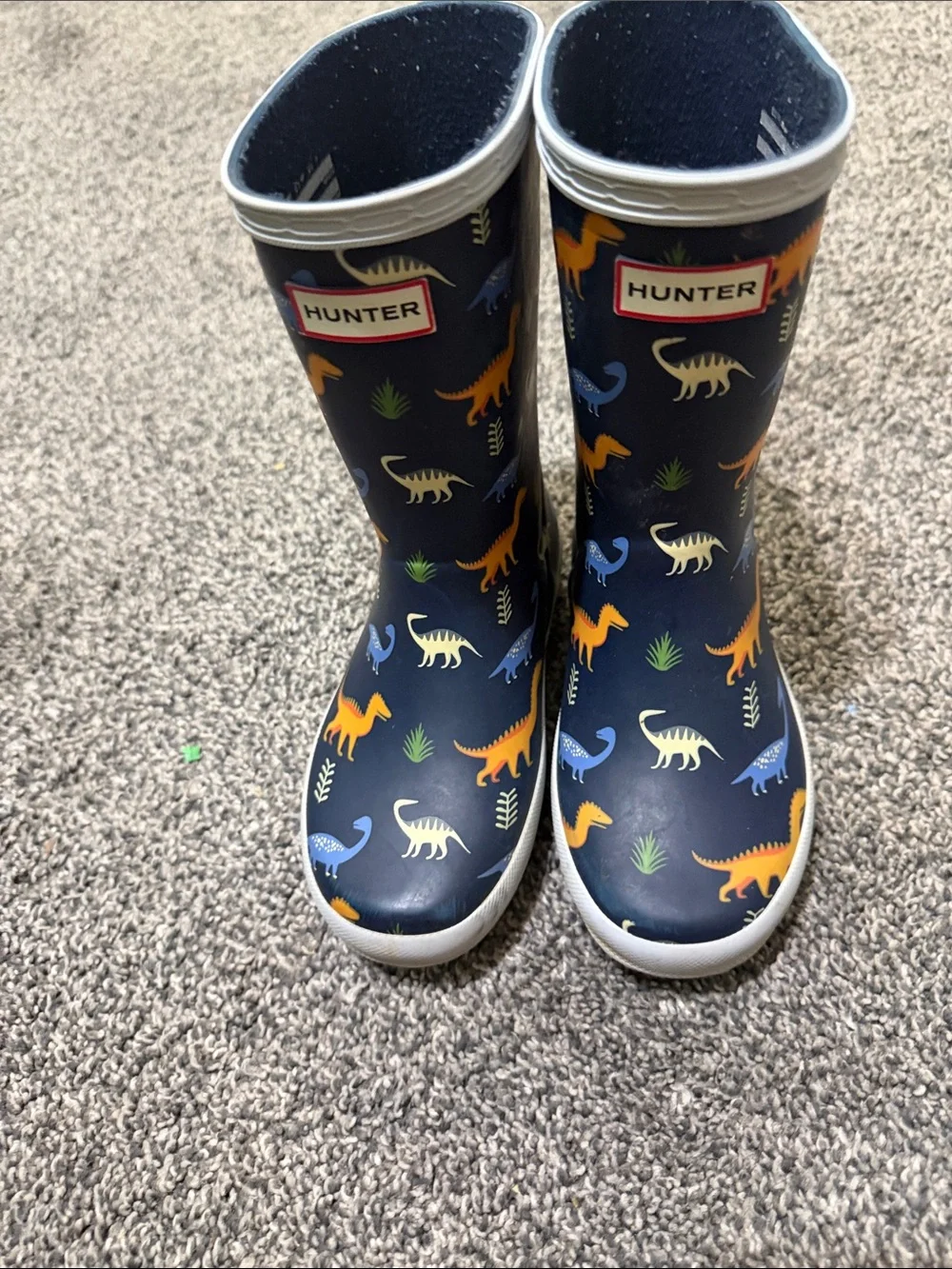 Hunter Navy Rain Boots with Colorful Dinosaur Print